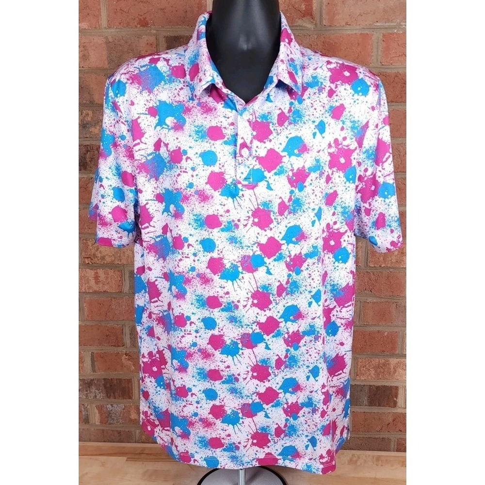 GreenSide Golf Mens Size Large Splash Camo Polo Shirt Pink Blue Paint Splatter